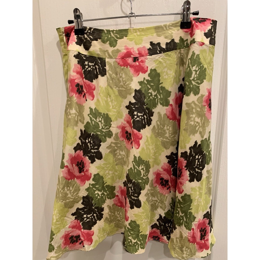 Ann Taylor silk Green‎ and Pink floral A-line skirt Sz 6P - Picture 2 of 4